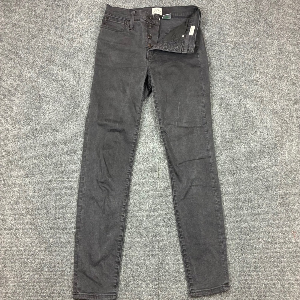 J.Crew 10" Toothpick Skinny Jeans Black Button Fly High Rise Womens Size 25